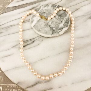 Vintage Pink Pearl Necklace Simulated Faux Beads‎ Single Strand Gold Tone Clasp